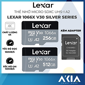 Thẻ nhớ microSDXC 64GB/ 128GB/ 256GB/ 512GB Lexar 1066x UHS-I A2 SILVER Series, chất lượng 4K, đọc 160Mb/s, ghi 120Mb/s - Hàng chính hãng