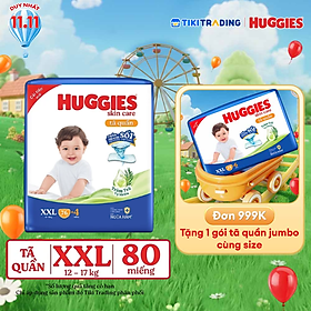 Tã/bỉm quần Huggies Skin Care Mega Jumbo XXL76+4 miếng với tràm trà dịu da