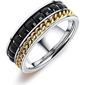 Nhẫn Nam Đính Đá Đen Xích Vàng Chất Liệu Thép Titan Không Đen Không Dị Ứng TT 1296