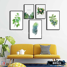 Bộ 5 tranh canvas treo tường decor lá xanh - DC021