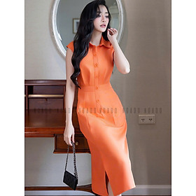 Đầm cam eo xếp ly NGADO , đầm thiết kế , đầm công sở , dạo phố