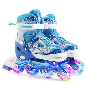 Giày trượt patin cho trẻ em, có đèn LED, bánh xe có thể điều chỉnh-Màu xanh dương-Size N