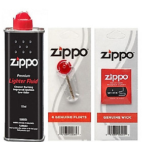 Bộ 3 Sản Phẩm Xăng, Đá, Bấc Zippo