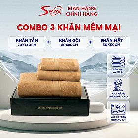 Mua Combo 3 Khăn: Khăn Tắm 70cmx140cm-Khăn Gội 40x80cm-Khăn Mặt 30x50cm Cotton Chất Liệu Cao Cấp  Thấm Hút Tốt