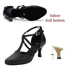 Giày khiêu vũ Latin Salsa Tango Ballroom biểu diễn nữ thể thao nhảy múa cao gót giày màu đỏ da màu đen Color: Outdoor red 6cm Shoe Size: 33