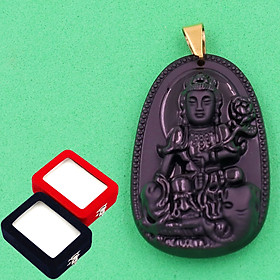 Mặt Phật Bồ tát Phổ hiền - thạch anh đen 4.3cm - kèm hộp nhung - tuổi Thìn, Tỵ