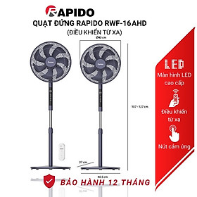 Mua Quạt cây đứng Rapido  quạt 7 cánh điều khiển từ xa  hẹn giờ với 4 mức gió  công suất 60w  BH 1 năm - Hàng chính hãng