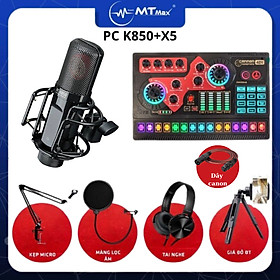 Combo sound card X5 + mic thu âm K850  chuyên hát nhạc livestream tặng kèm full phụ kiện hát nhạc cực hay