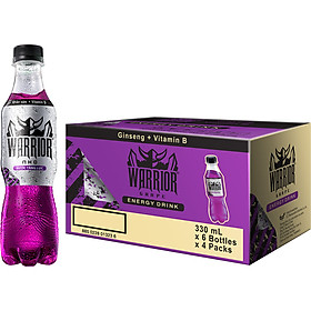 Thùng 24 Chai Nước Tăng Lực Có Gas Warrior Vị Nho (330ml x 24 chai)