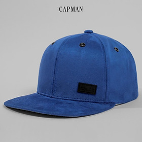 Mũ snapback lưỡi ngang CAPMAN phong cách hiphop CM12 màu xanh dương vải da