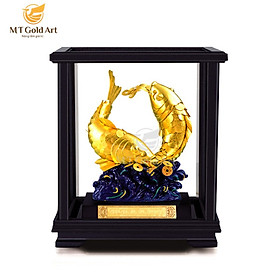 Tượng Đôi Cá Chép Dát Vàng 24K(	24x18x13 cm) MT Gold Art- Hàng chính hãng, trang trí nhà cửa, phòng làm việc, quà tặng sếp, đối tác, khách hàng, tân gia, khai trương 