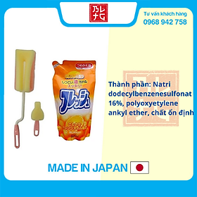 Combo dụng cụ rửa bình sữa mút xốp + nước rửa chén hương cam loại túi 500 ml Rocket nội địa Nhật Bản