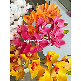 Mua Hoa giả - Hoa địa lan hồng sen 9 bông cao su