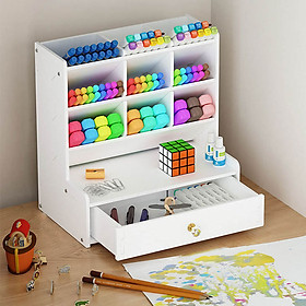 Hộp đựng bút, kệ bút nhiều ngăn BIBOTOYHB14 bằng gỗ Smartboard màu trắng sang trọng, dùng trang trí bàn làm việc và để được nhiều đồ dùng văn phòng