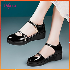 Giày búp bê cho bé gái 3 phân hàng hiệu rosata hai màu đen da kro03