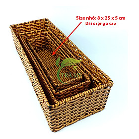 Mua Khay chữ nhật dài nhựa mây đan đựng bánh mì  rổ nhựa mây đan chữ nhật dài dựng dụng cụ quán ăn gia đình
