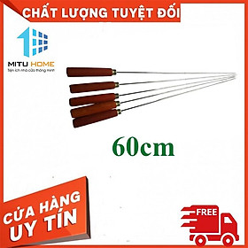 Combo 5 xiên nướng thịt inox 60cmx4mm chuôi gỗ