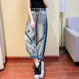 Quần Jeans Size Lớn 2022 Phối Màu Tương Phản Thời Trang Cho Nữ