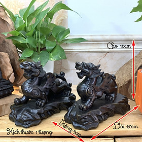 [Tỳ hưu phong thủy] Cặp 2 Tượng Đá Trang Trí Tỳ Hưu Phong Thủy - Dài 20cm - Đá Composite
