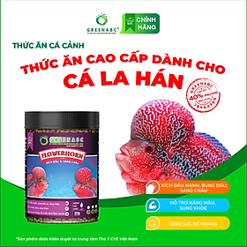 Thức ăn Cá La Hán GREENABC - Flowerhorn Fish – Hàm lượng protein 40% giúp kích bung đầu to, châu sáng, vảy rực rỡ, tăng trưởng nhanh - Hộp 350g