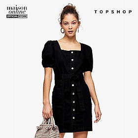 TOPSHOP - Đầm mini denim cổ vuông tay ngắn Button Through Puff 05P37QWBK-410
