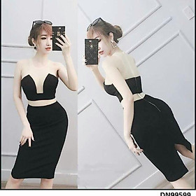 Đầm body phối voan hở ngực sexy