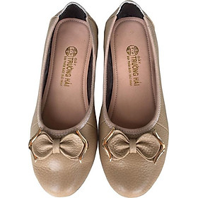 Giày búp bê nữ Trường Hải  màu kem da bò thật mềm mại , êm ái bền chắc,gắn nơ sang trọng, đế  cao su vững trãi, thiết kế hiện đại, tinh tế, thời trang BB013