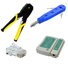 Mua Bộ sản phẩm thi công hệ thống mạng Kìm bấm mạng  Tool nhấn mạng âm tường  Hộp test dây mạng  100 Hạt mạng JR45
