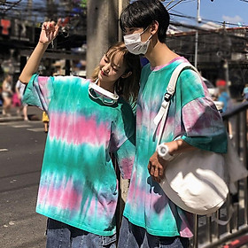Women's Casual Round Neck Tie Dye Print Short Sleeve Loose Pullover Simple T-Shirt