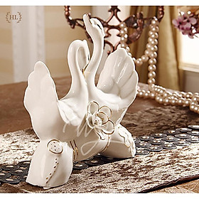 Thiên nga sứ phong thủy | Quà tặng cặp thiên nga phong thủy sứ xương cao cấp hàng thủ công viền vàng Decor 2022