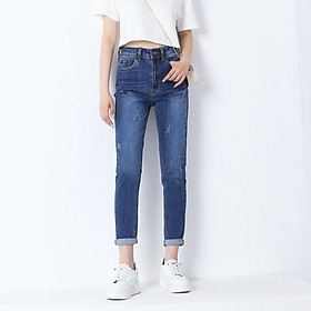 Quần jean nữ boyfriend baggy xước 9 tấc co giãn CT JEANS