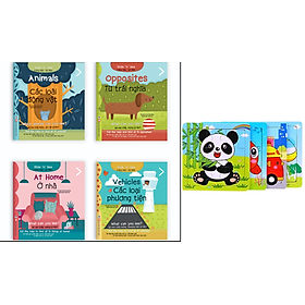 Combo 4 cuốn Sách tương tác Song ngữ - Slide and see cho bé học Tiếng Anh: At home, Animals, Opposites và Vehicles
