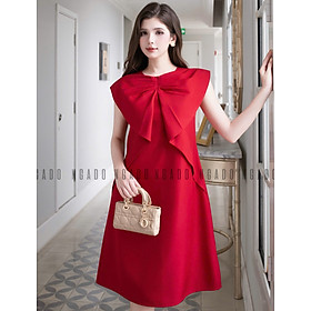Đầm đỏ tay xếp nơ NGADO , đầm Nữ , đầm dự tiệc , đầm công sở, đầm ngắn