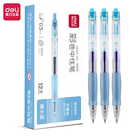 Bút Bi Nước Mực Gel 10 Màu Chính Hãng Deli, Ngòi 0.5mm Mực Trơn Tru Nét Đều Nhanh Khô Trang Trí Vở Viết