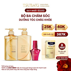 Bộ ba Tsubaki Premium Phục hồi ngăn rụng tóc & Bảo Vệ Tóc Trước Tác Hại Của Tia UV (Gội Xả 490ml/chai + Dầu dưỡng tóc 50ml)