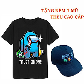 Combo Áo + Nón Áo AMong Us Màu Đen Hình Xanh Hình In 3D Sắc Nét TẶNG 1 Nón Thêu AMONG US Chất Liệu Kaki