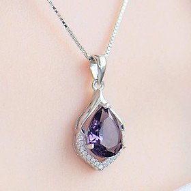 Dây chuyền bạc 925 trang sức nữ - Vòng cổ mặt đá Pha lê Tím - Kèm hộp (DC.SA1.B)