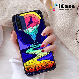 Ốp lưng iCase dành cho Xiaomi Poco M3 chất liệu viền dẻo lưng cứng nhám TPU có hai lỗ xỏ dây đeo in nổi 4D hình bộ sưu tập Purple 20