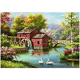 Mua Tranh đính đá toàn bộ NGÔI NHÀ BÊN SUỐI DF2834 (75×55CM ) chưa đính