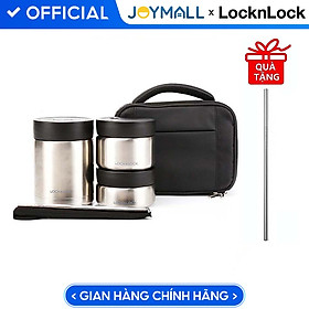 Bộ Hộp Cơm Giữ Nhiệt Thép Không Gỉ Lock & Lock LHC8031SLV - Hàng Chính Hãng, Kèm Túi Xách, Đôi Đũa - Tặng Kèm Ống Hút Inox