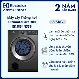 Mua  Miễn phí giao hàng toàn quốc  Máy sấy thông hơi Electrolux 8.5kg UltimateCare 300 - EDS854N3SB - Làm mới áo quần bằng hơi nước và giảm nhăn  lồng giặt chuyển động luân phiên  tính năng khóa trẻ em  Hàng chính hãng 