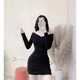 Đầm váy nữ trễ vai tay dài nhún sườn dáng ôm body sang chảnh, tôn dáng thời trang nữ cho nàng dự tiệc siêu xinh