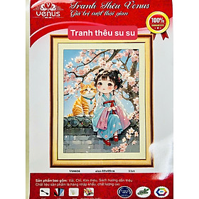 Mua Tranh thêu kín cô gái cùng mèo con vs8826  kt 50 x 68 cm