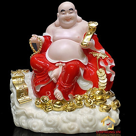 Tượng phật di lặc ngang 37 cm x sâu 31 cm x cao 40 cm trang phục đỏ