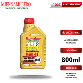 Dầu Nhớt MiennamPetro Mars Europa 4T 10W-40 API SN JASO MA2 800ml Bảo Vệ Động Cơ Xe Máy 4 Thì Và Tiết Kiệm Nhiên Liệu