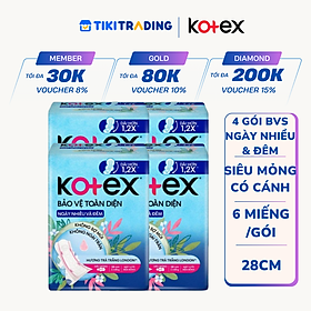 Combo 4 gói Băng Vệ Sinh Kotex Bảo Vệ Toàn Diện Ngày Nhiều và Đêm 28cm SMC - Gói 6 miếng