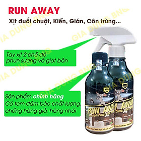 Xịt đuổi chuột Run Away -Thuốc xịt Không mùi, an toàn - Xua đuổi chuột, gián, côn trùng - 2 Chai + Nắp Xịt