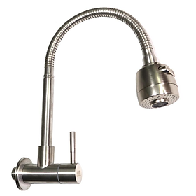 Vòi rửa chén lạnh âm tường Inox SUS 304, cần lò xo Eurolife EL-RC10 (Trắng vàng)