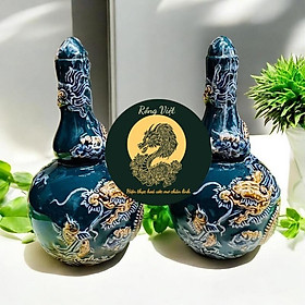 Bộ đồ thờ đắp nổi men xanh RỒNG VIỆT, Hoạ tiết tinh xảo Hàng Kỹ, Đồ Thờ Bát Tràng chính hãƞg