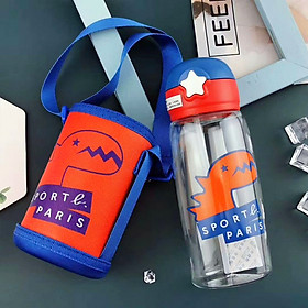 Bình nước cho bé đi học, Bình uống nước cho bé có ống hút 700ml bằng nhựa PP chịu nhiệt tốt tặng kèm túi và dây đeo tiện lợi BBShine – BN011
